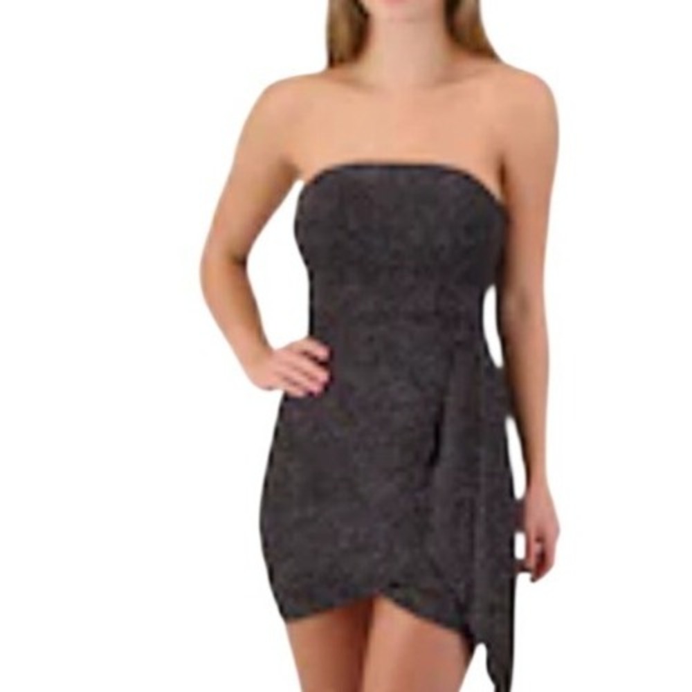 Black Glitter Mini Dress XL Removable Straps Wrap Hem Prom Dressy Party NWT